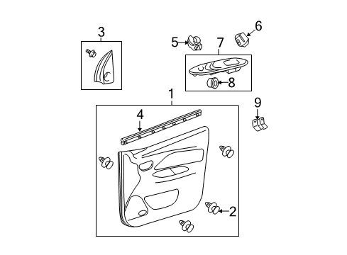 2009 Toyota Yaris Rear Door Corner Trim Diagram for 67491-52140