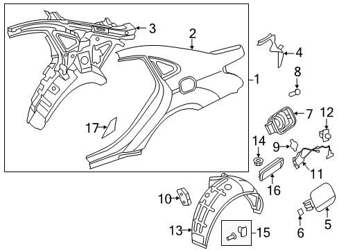 2013 Hyundai Equus Quarter Panel & Components Fuel Filler Door Panel Assembly Diagram for 69511-3N010