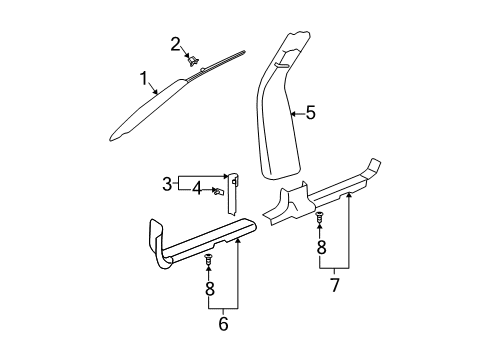 2002 Buick Park Avenue Interior Trim - Pillars, Rocker & Floor Molding Asm-Windshield Side Upper Garnish <Use 1C2N*Neutral Diagram for 25668955