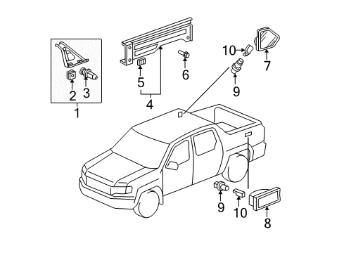 2010 Honda Ridgeline Bulbs Nut, FR. Combination Light Diagram for 90105-SV4-000