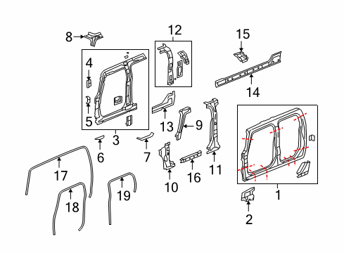 2010 Hummer H3T Uniside Weatherstrip Pillar Reinforcement Diagram for 15266693