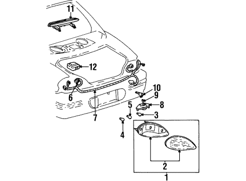 1997 Pontiac Grand Prix Tail Lamps, High Mounted Stop Lamp, License Lamps Back Up Lamp Bulb Diagram for 142456