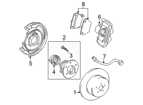 2005 Pontiac Vibe Rear Brakes Caliper, Rear Brake Diagram for 88970140