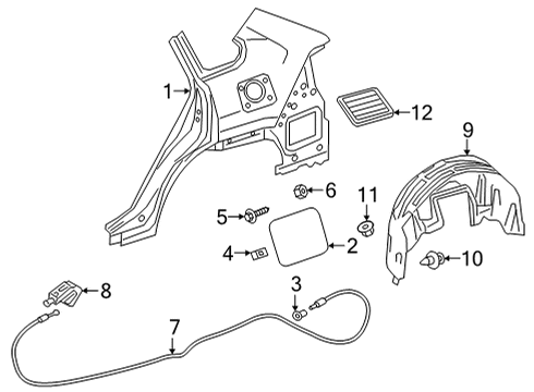 2022 Toyota Corolla Cross Quarter Panel & Components Fuel Door Diagram for 77350-0A020