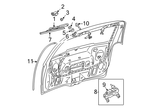 1999 Chevrolet Venture Lift Gate - Wiper & Washer Components Insert, Windshield Wiper Blade Diagram for 12363334