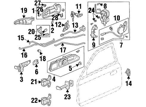 1999 Honda Prelude Door & Components Protector, R. FR. Door Lock Diagram for 72117-S03-G01