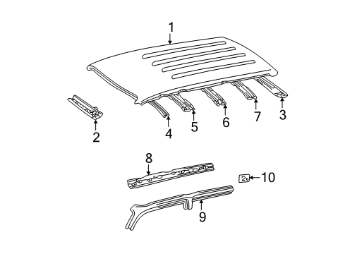 2001 Toyota Land Cruiser Roof & Components Windshield Header Diagram for 63102-60070