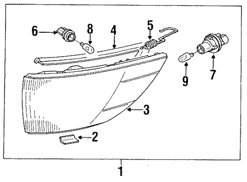 1991 Eagle Summit Side Marker & Signal Lamps Lamp Asm Combination Front LH Diagram for MB541767