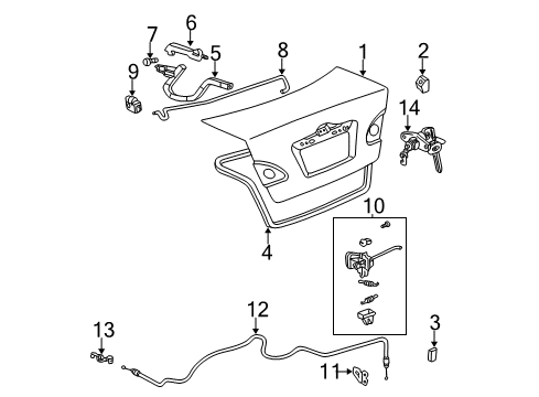 2008 Toyota Corolla Trunk Lid Lock Assembly Diagram for 64610-02071