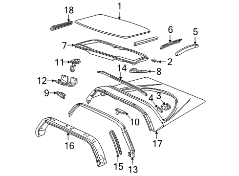 2004 Chevrolet Corvette Roof & Components, Exterior Trim Upper Weatherstrip Diagram for 10313370