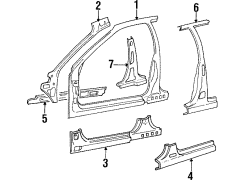 1997 Hyundai Sonata Aperture Panel, Center Pillar, Hinge Pillar, Rocker Pillar Assembly-Center Outer, RH Diagram for 71402-34A12