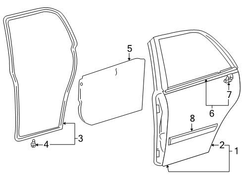 1999 Toyota Corolla Rear Door & Components, Exterior Trim Door Shell Diagram for 67004-02120