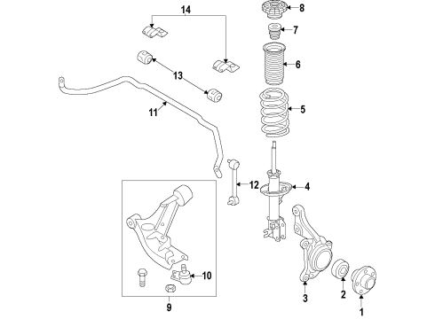 2013 Chevrolet Spark Front Suspension Components, Lower Control Arm, Stabilizer Bar Knuckle Diagram for 95214875