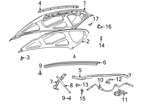 2001 Ford Excursion Hood & Components Hinge Diagram for 6C3Z-16797-AA