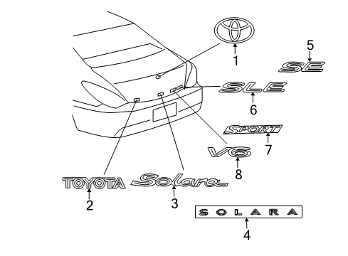 2005 Toyota Solara Exterior Trim - Trunk Lid Emblem Diagram for 75441-AA060