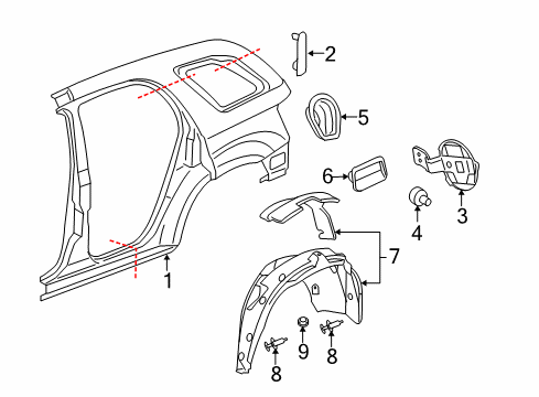 2009 Pontiac Torrent Quarter Panel & Components Housing-Fuel Tank Filler Pipe Diagram for 15216937