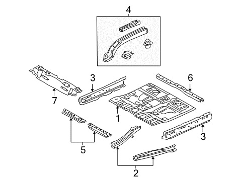 2003 Ford Escape Pillars, Rocker & Floor - Floor & Rails Floor Pan Diagram for YL8Z-7811135-AA