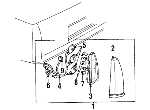 1996 Cadillac DeVille Tail Lamps Connector Diagram for 12162343