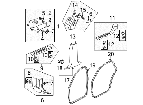2010 Cadillac DTS Interior Trim - Pillars, Rocker & Floor Windshield Pillar Trim Diagram for 22776633