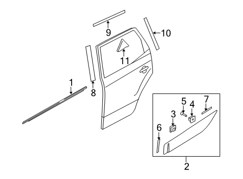 2010 Hyundai Tucson Exterior Trim - Rear Door Moulding Assembly-Rear Door Delta, LH Diagram for 83830-2S000