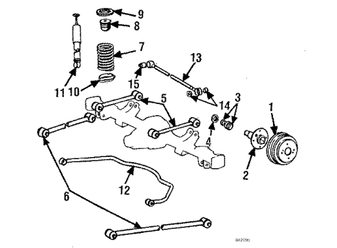 1987 Toyota Corolla Rear Suspension Components, Lower Control Arm, Upper Control Arm, Stabilizer Bar Track Bar Bushing Diagram for 90385-20001
