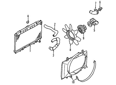 1996 Nissan 240SX Cooling System, Radiator, Water Pump, Cooling Fan Shroud-Radiator, Upper Diagram for 21476-70F10