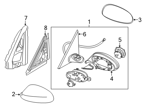 2007 BMW 335xi Mirrors Heated Outside Mirror, Left Diagram for 51167189967