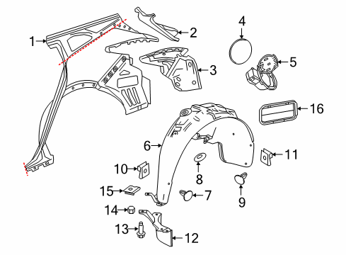 2021 Chevrolet Blazer Quarter Panel & Components Wheelhouse Liner Diagram for 42443604