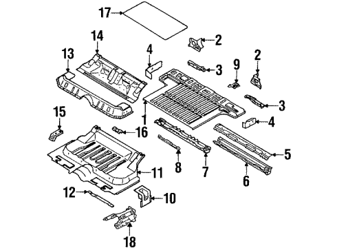 2004 Isuzu Axiom Rear Body - Floor & Rails Pan, Lug Floor Diagram for 8-97236-615-0