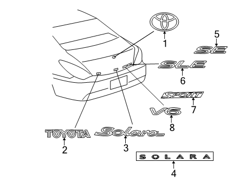2008 Toyota Solara Exterior Trim - Trunk Lid Nameplate Diagram for 75442-06130