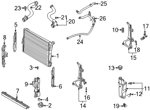 2001 BMW 325xi Headlamp Washers/Wipers Upper & Lower Radiator Hoses Diagram for 17127510952