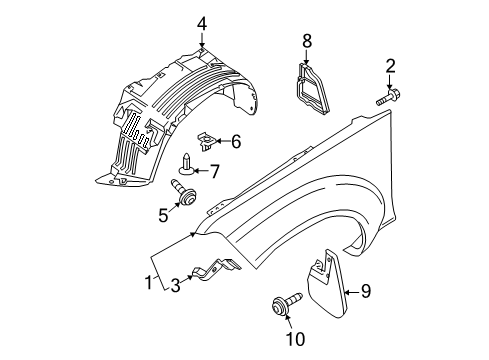 2010 Nissan Frontier Fender & Components, Exterior Trim PROTCT Front Fender R Diagram for 63840-ZS00A