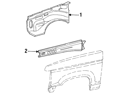 1992 Ford Explorer Inner Structure & Rails - Fender Reinforcement Diagram for F1TZ16C274A
