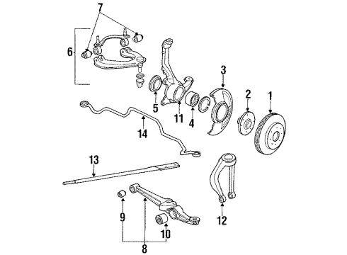1990 Honda CRX Front Suspension Components, Lower Control Arm, Upper Control Arm, Stabilizer Bar Knuckle, Right Front Diagram for 51210-SH3-903
