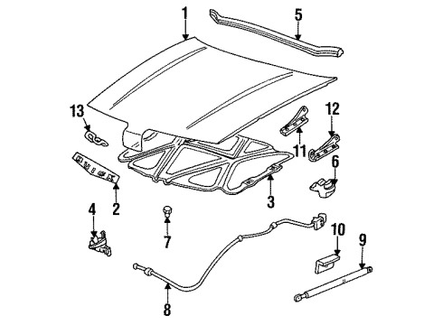 1993 Buick Skylark Hood & Components Latch Asm-Hood Secondary Striker & Primary Diagram for 22644729