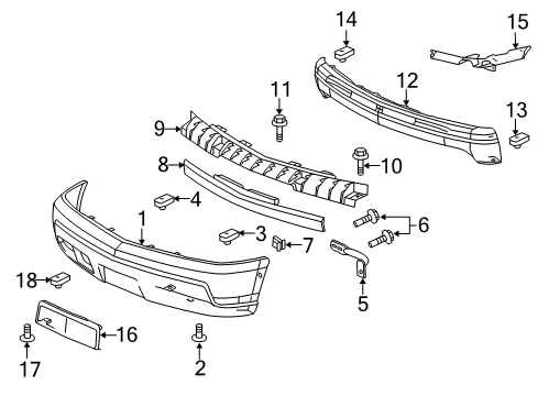 2006 Cadillac Escalade EXT Front Bumper Outer Brace Diagram for 15705657