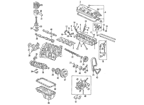 1996 Honda Accord Engine Parts, Mounts, Cylinder Head & Valves, Camshaft & Timing, Variable Valve Timing, Oil Pan, Oil Pump, Balance Shafts, Crankshaft & Bearings, Pistons, Rings & Bearings Pump Assembly, Oil Diagram for 15100-PAA-A01