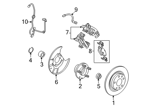 2008 Mercury Milan Rear Brakes Rear Cable Diagram for AE5Z-2A815-E