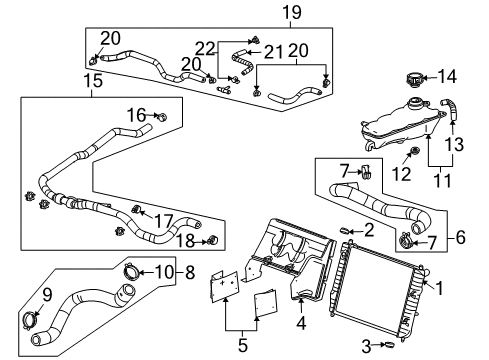 2004 Cadillac XLR Radiator & Components Outlet Radiator Coolant Hose Assembly Diagram for 10346010