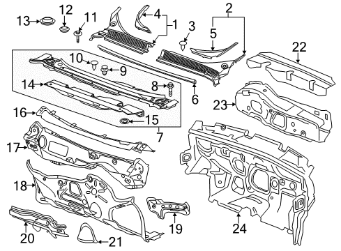 2017 Chevrolet Volt Cowl Cowl Grille Diagram for 23404976