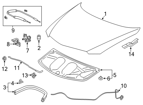 2022 Acura ILX Hood & Components REMOTE WIRE, HOOD Diagram for 74140-T3R-A00