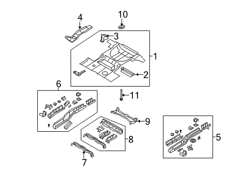 2007 Ford Edge Rear Floor & Rails Floor Pan Assembly Diagram for BT4Z-7811215-A