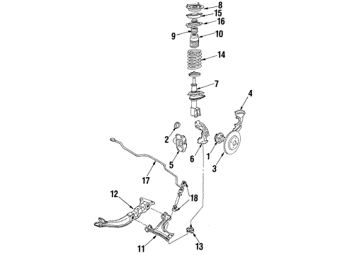 1985 Pontiac J2000 Sunbird Front Suspension Components, Lower Control Arm, Stabilizer Bar Insulator, Front Stabilizer Shaft Diagram for 14038789