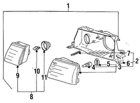 1990 Lexus LS400 Fog Lamps Headlight W/Fog Light Right Passenger Diagram for 81110-50011