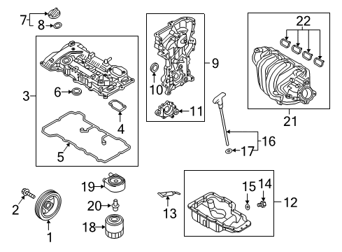 2017 Hyundai Sonata Engine Parts, Mounts, Cylinder Head & Valves, Camshaft & Timing, Variable Valve Timing, Oil Pan, Oil Pump, Balance Shafts, Crankshaft & Bearings, Pistons, Rings & Bearings Bolt-Crankshaft Diagram for 23127-2E000