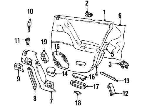 1999 Cadillac Catera Interior Trim - Rear Door Switch, Rear Side Door Window (82I Gray) *Gray Diagram for 90362983