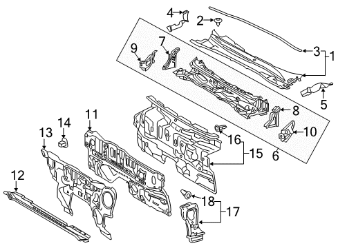 2018 Toyota Camry Cowl Cowl Top Panel Diagram for 55701-06350