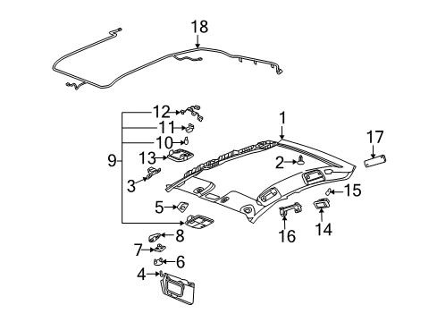 2006 Buick LaCrosse Interior Trim - Roof Lamp Asm-Roof Console Courtesy & Reading *Gray A Diagram for 25790454