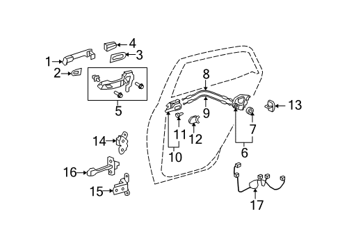 2013 Scion xD Rear Door Lock Cable Diagram for 69770-52060