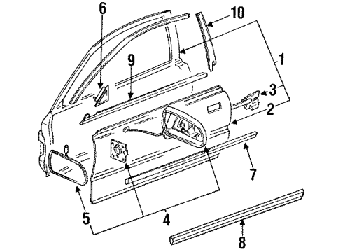 1992 Acura Legend Front Door Garnish, Passenger Side Center Pillar Diagram for 72430-SP1-003